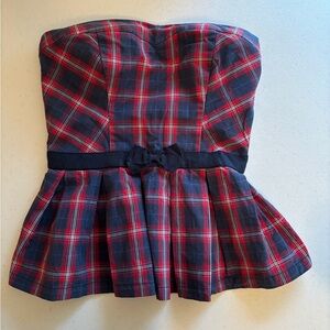 Abercrombie & Fitch Red and Navy Plaid Top